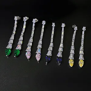 Moda 3A zirconia cúbica pendientes en forma de pera joyería mujer pendientes largos de gota de agua