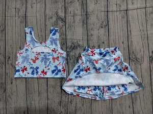 Précommande GSD387 – Robe-short sans manches à volants et nœuds pour bébé fille, idéale pour le yoga et les activités, vêtements pour enfants du 4 juillet – Vente en gros - Product Image 5