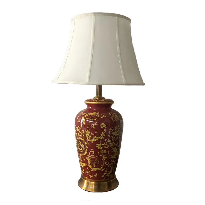 New Chinese Style Modern Ceramic Table Lamp American High-End Villa Hotel Living Room Wedding Gold-Painted Red Cermet Table Lamp