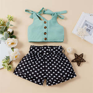 Chemises sans manches pour bébés et shorts imprimés cœur, ensembles de vêtements d'été pour filles, vêtements en deux pièces pour tout-petits - Product Image 4