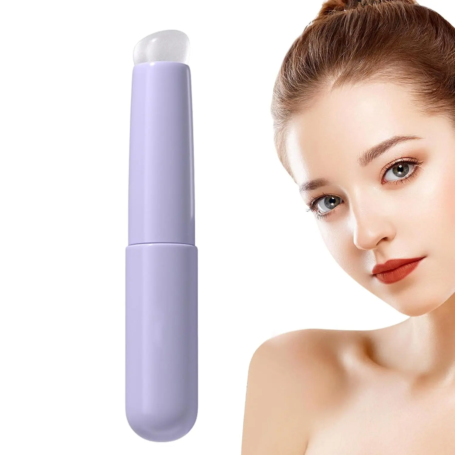 Silicone Lip Brush Applicator Reusable Gloss Brush with Cover Lipstick Applicator Portable Travel Lip Brush
