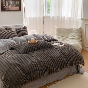 Nhà Máy Bán Buôn Hoa Phim Hoạt Hình Mềm Mại Ấm Cúng AB Bên Thỏ Giả Lông Ấm Nhà Mùa Đông Bộ Đồ Giường Chăn Bìa Bộ 4 Pcs - Product Image 4