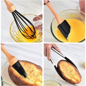 Manufacturer Supply Silicone Cookware <b>Set</b> Heat Resistant Baking Spatula Scraper Tool <b>Set</b> with Wooden Handle - Product Image 2