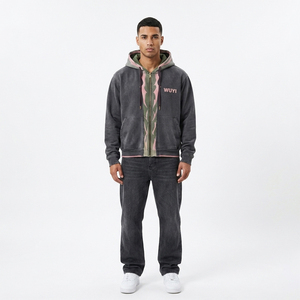 2026 Trendy Men's Heavyweight Acid Wash Zip-Up Hoodie Vintage Y2K Streetwear Charcoal Grey Fleece Hooded <b>Jacket</b> with Custom Logo - Product Image 2