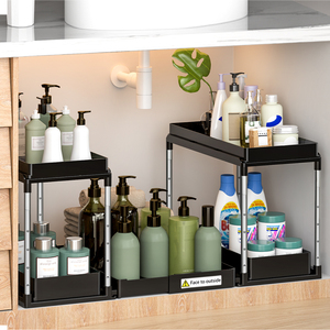 2-Tier Multifunction <b>Kitchen</b> Sink <b>Storage</b> Organizer Portable Standing Type Rectangle Black Home Organizers Save Space Racks - Product Image 1