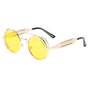 Lunettes de soleil punk rondes rétro classiques pour hommes et femmes Lunettes de soleil <span class=keywords><strong>Steampunk</strong></span> avec monture en métal durable - Product Image 5