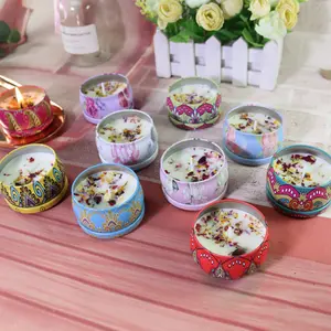 Candle Tin Multi Luxury Scented Soy Wax Small Round Candles With Flower