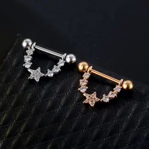 Cz Linked Stars Nipple Barbells 14G U Shape Shield Bars Steel Piercing Nipple Piercing For Woman Men