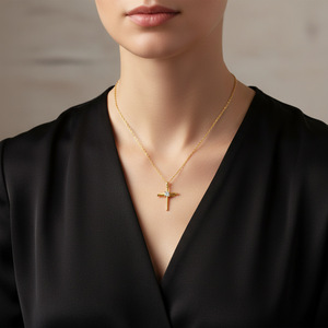 Collar con Colgante de Cruz de Moissanita, Chapado en Plata 925 y Oro 10K, Venta al por Mayor, Pasa el Test de Diamantes, Joyería de Moissanita con Certificado GRA - Product Image 3
