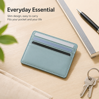 Dompet Kartu Kulit PU Tipis Logo Kustom untuk Pria Wanita, Minimalis, Kantong Depan, Tempat Kartu Kredit 3 Slot, Hadiah Bisnis Tipis