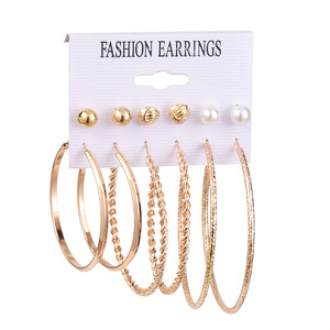 Fashion Hoop <b>Earrings</b> Set 6 Pairs Gold Tone Geometric Design Stainless Steel <b>Post</b> For Women Anniversary Jewelry - Product Image 5