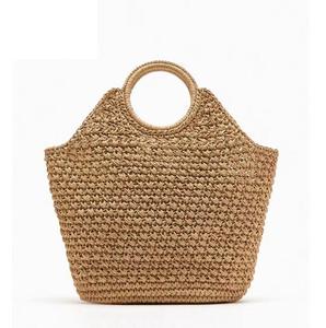 Woven Straw <b>Tote</b> <b>Bag</b> with Embroidery and Cotton Lining Portable Solid Color Bohemian Style Open Top <b>Summer</b> Beach <b>Bag</b> for Women - Product Image 1