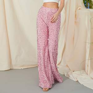 Pantalon décontracté pour femme Viviblook Z0205PT, couleur unie, à sequins, coupe large, taille mi-haute, amincissant, avec taille élastique - Product Image 4