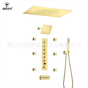 Juego de ducha oculto Dipsidie, rectangular, dorado cepillado, montado en la pared, moderno, para baño, grifo de ducha, agua fría y caliente, todo de cobre - Product Image 5