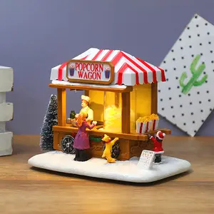 Ornements de Noël Résine Popcorn Wagon Glowing Music Snowy House Christmas Music Box