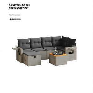 Conjunto de Sofás Modulares de Ratán Gris para Jardín, 7 Piezas, Muebles de Exterior de Diseño Contemporáneo - Product Image 1