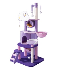 Torre Tiragraffi per Gatti in Legno, Grande, Moderna, a Forma di Castello, in Sisal Viola, per Appartamenti, con Funzione di Arrampicata e Gioco - Product Image 1