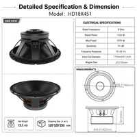 LS HD18X451 Haut-parleur professionnel Line Array haute puissance 1500-3000W, subwoofer 18 pouces, boîtier métallique, réponse en fréquence 39-2KHz, 84Hz