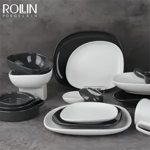 Porcelana de cerámica Chaozhou, fabricantes de vajilla moderna para restaurante, platos de cerámica para restaurante, blanco y negro