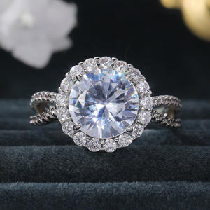 Bague en diamant F819, taille brillant rond, couleur D naturelle, halo, style classique pour femme - Product Image 6