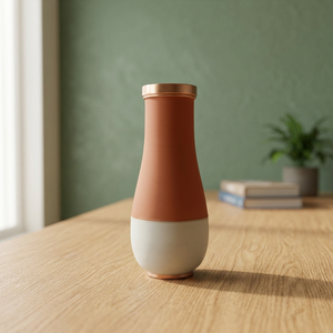 Jarra de Cobre Puro Premium con Bloques de Color, Jarra de Terracota Mate Naranja y Azul Pastel, Recipiente de Lujo para Bebidas, Artículos Metálicos para el Bienestar - Product Image 1