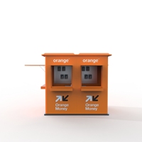 Kiosque de vente solaire modulaire pour le marché africain Système de point de vente Réfrigérateur Station de charge Cabine en fibre de verre Propriétaires de magasins Orange FLOWVISUAL