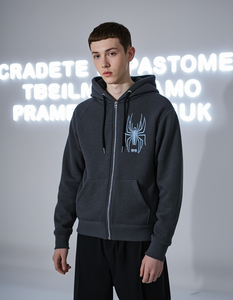 100% noir coton pull à capuche pour hommes Logo personnalisé brodé imperméable caractéristique lavé techniques motif d'impression surdimensionné - Product Image 3