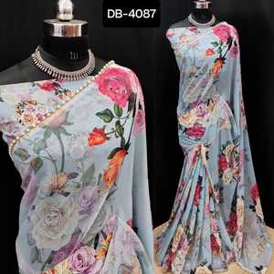 Sari de Seda Kanjipuram Estilo Surindio para Mujer, con Bordado Tejido en el Borde y Hermosas Piezas de Blusa, Sari de la Mejor Calidad - Product Image 5