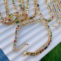 Ensemble de bijoux de Style français classique avec collier et Bracelet en Zircon cubique collier coloré Bracelet plaqué or pour femmes