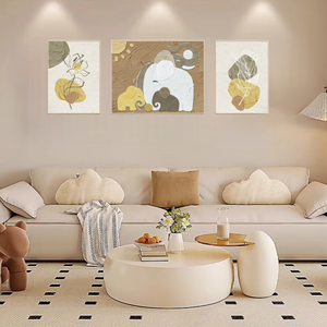 Grès exquis "Famille d'éléphants harmonieux" Peinture décorative pour la maison - Product Image 1