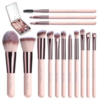 Ensemble de 14 pinceaux de maquillage pour le visage et les yeux en fibres synthétiques, manches en bois, miroir éclairé, portable, USB, crayon à sourcils, mascara