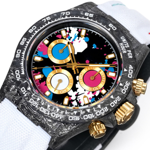 Montre mécanique chronographe de luxe pour homme en fibre de carbone - Montre de course personnalisée légère avec bracelet en nylon blanc pour homme - Product Image 3