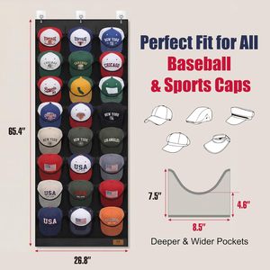 Baseball <b>Hat</b> Rack 24 Pockets Black Oxford Cloth Door Wall Organizer for <b>Hats</b> Cap Storage - Product Image 2