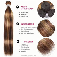 3 pièces Piano Color Straight P4/27 #   Extensions de cheveux humains vierges Remy, tissage en mèches avec closure en dentelle 4x4, cheveux cambodgiens lisses