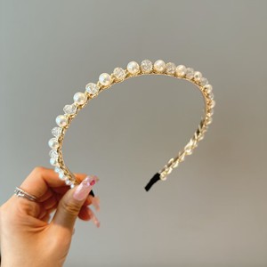 Serre-têtes coréens simples et fins avec couronne de perles de cristal scintillantes, double rangée de strass - Product Image 4