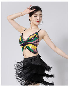 Top de Danza del Vientre para Mujer, de Poliéster, con Bordado de Mariposa, sin Espalda, Tipo Bandeau, con Velo Corto en los Hombros - Product Image 1