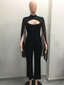 Combinaison <span class=keywords><strong>Femme</strong></span> Scintillante à Manches Cape Découpées - Col Montant Moulante pour Soirée Formelle - Fournisseur Promotionnel Sehe Fashion - Product Image 6