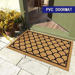 พรมเช็ดเท้าใยมะพร้าวทรงสี่เหลี่ยมผืนผ้า พรมกันลื่น PVC สำหรับทางเข้าบ้าน ห้องนอน ห้องทำงาน ลายเรขาคณิต สีพื้น - Product Image 2