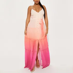 OEM ODM कस्टम फैशन महिलाओं के कपड़े महिलाओं के लिए उच्च गुणवत्ता वाले रेयॉन फैब्रिक फ्रंट बटन डाउन डिप डाई लंबी मैक्सी ग्रीष्मकालीन पोशाक