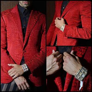 MTM <span class=keywords><strong>Homme</strong></span> Tuxedos Croc Brocart Blazer Décontracté Veste Costume Pantalon Noir Costumes de Mariage pour <span class=keywords><strong>Homme</strong></span> Fête Bal Scène Mâle Coupe Slim Déguisements - Product Image 4