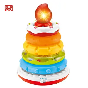 BS-velas de cumpleaños en forma de regalo para bebé, juguete educativo de plástico apilado de arcoíris, anillo de apilamiento con luz