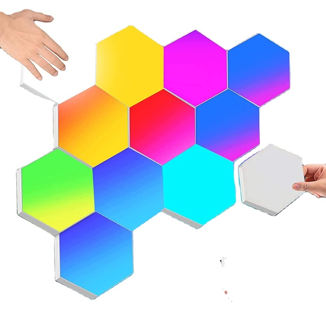 Smart App RGB Hexagonal Modular Gaming Light Music Sync Honeycomb Shape Panels Hexagon Lights for Bedroom Wall Decoration