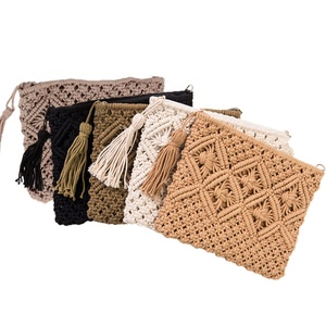 Popolare borsa leggera da donna in cotone fatta a mano con corde eleganti con nappe a spalla singola uncinetto in paglia <span class=keywords><strong>macramè</strong></span> - Product Image 1