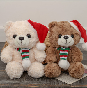 Curly Plush Teddy <b>Bear</b> With Knit Scarf Christmas Santa Hat Stuffed Animal Toy Holiday Gift For Kids - Product Image 4
