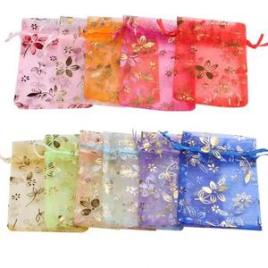 Pochette en organza estampée à chaud, imprimé Bauhinia, sacs cadeaux avec cordon de serrage 9x12cm, pochette pour bijoux et bonbons pour cadeaux de mariage - Product Image 2