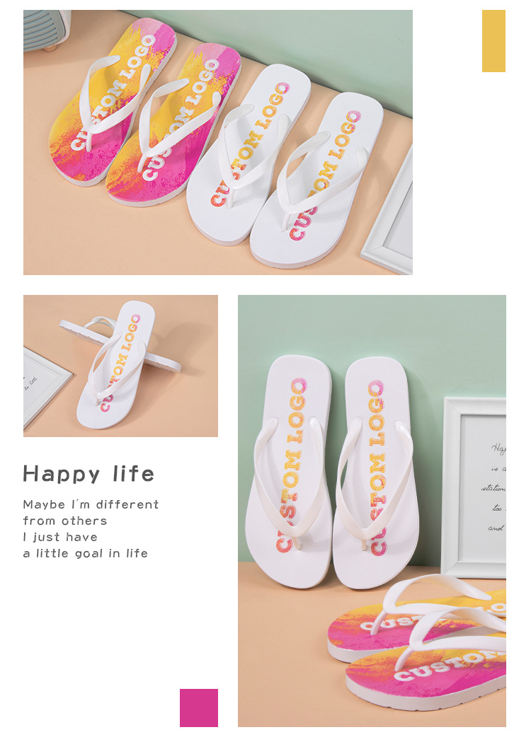 Kids PVC flip flops slippers custom logo 3D printing Flipflops beach rubber slippers
