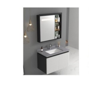 <b>Wall</b> Mounted <b>Bathroom</b> Vanity 806 White Multi-Layer Solid <b>Wood</b> <b>Cabinet</b> One-Piece Ceramic Basin With LED Mirror - Product Image 4