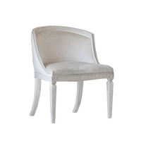 Chaise de salle à manger Emilie Barrel Back en porcelaine velours tourterelle finition blanche style français bois de chêne massif rembourré pour salons