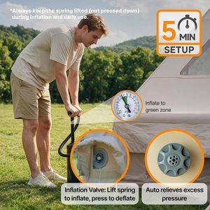 Carpa Inflable para Acampar con Bomba Manual, para 6-8 Personas, Impermeable, Resistente al Viento (3000+ mm), Tipo Cabaña Oxford con Ventana de Malla para Chimenea, 4 Estaciones - Product Image 3