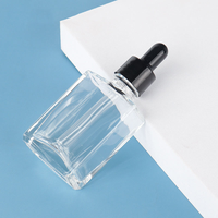 Emballage cosmétique, flacons en verre transparents carrés avec pipette plate, 30 ml, 50 ml, 100 ml, flacon compte-gouttes rectangulaire en verre pour huile essentielle